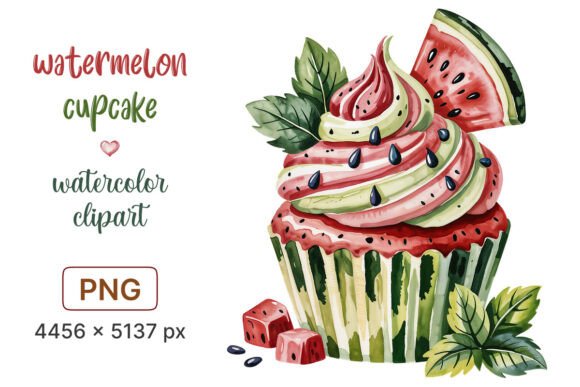 Download Watermelon Cupcake Watercolor Clipart - Watercolor Collection
