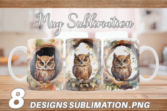 Download Mug Wrap Watercolor Owl - Watercolor Collection