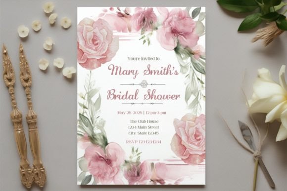 Download Watercolor Rose Bridal Shower Invitation - Watercolor Collection