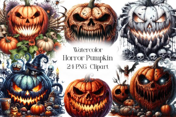 Download Watercolor Horror Pumpkin Clipart - Watercolor Collection