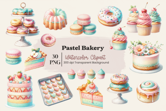 Download Pastel Bakery Watercolor Clipart Bundle - Watercolor Collection