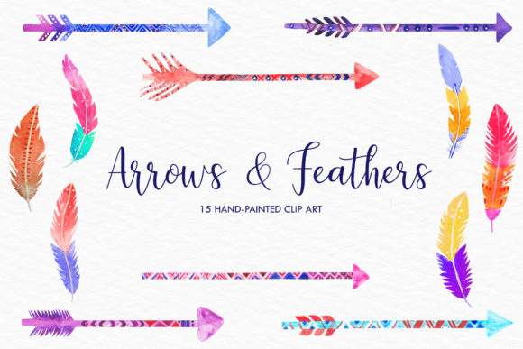 Download Watercolor Arrows, Feathers Clipart - Watercolor Collection