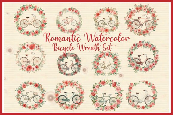Download Romantic Watercolor Bicycle Wreath Set - Watercolor Collection