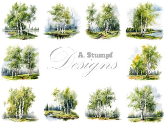 Download Birch Tree Watercolor Botanical Clipart - Watercolor Collection
