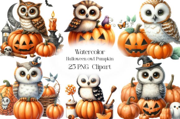 Download Watercolor Halloween Owl Pumpkin Clipart - Watercolor Collection