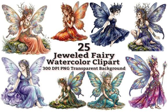 Download Jeweled Fairy Watercolor Clipart Bundle - Watercolor Collection