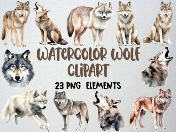 Download Watercolor Wolf Clipart Set, 23 PNG - Watercolor Collection