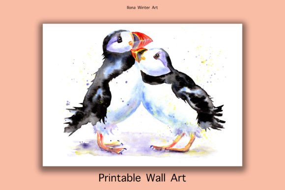 Download Watercolor Puffins Printable Wall Art - Watercolor Collection