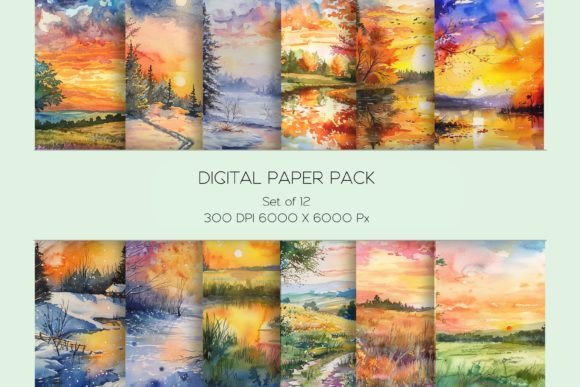 Download Colorful 4 Season Watercolor Landscape - Watercolor Collection