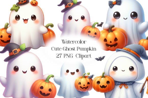 Download Watercolor Cute Ghost Pumpkin Clipart - Watercolor Collection
