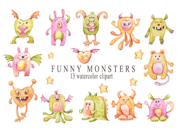 Download Watercolor Nursery Cute Monsters Clipart - Watercolor Collection