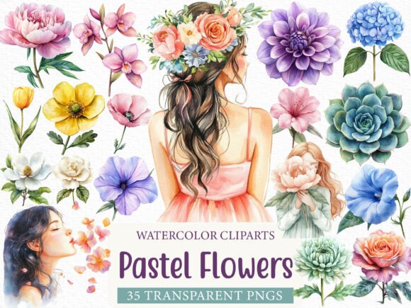 Download Watercolor Pastel Flowers Clipart - Flowers Collection