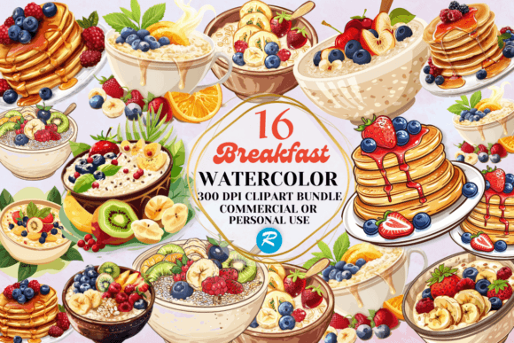 Download Watercolor Breakfast Clipart PNG Bundle - Watercolor Collection