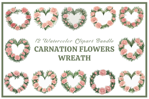 Download Carnation Wreath Watercolor Clipart Pack - Watercolor Collection