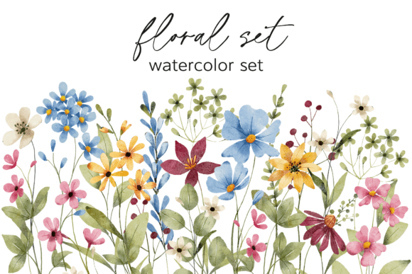 Download Floral Watercolor Set, Flowers, Leaves. - Flowers Collection