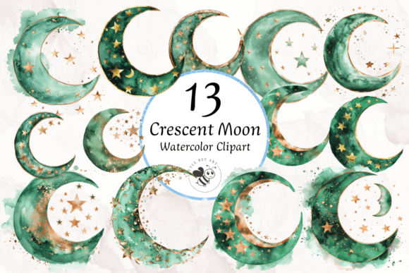 Download 13 Crescent Moon Watercolor Clipart PNG - Watercolor Collection