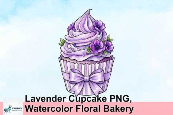 Download Lavender Cupcake PNG, Watercolor Floral Bakery Decor - Watercolor Collection