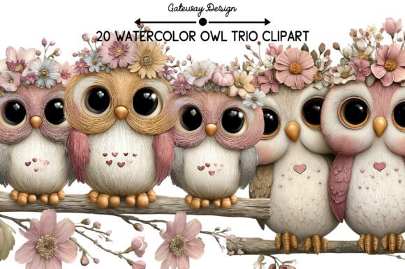 Download Watercolor Owl Trio Clipart - Watercolor Collection