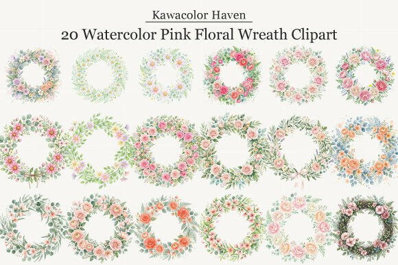 Download Watercolor Pink Floral Wreath Clipart - Watercolor Collection