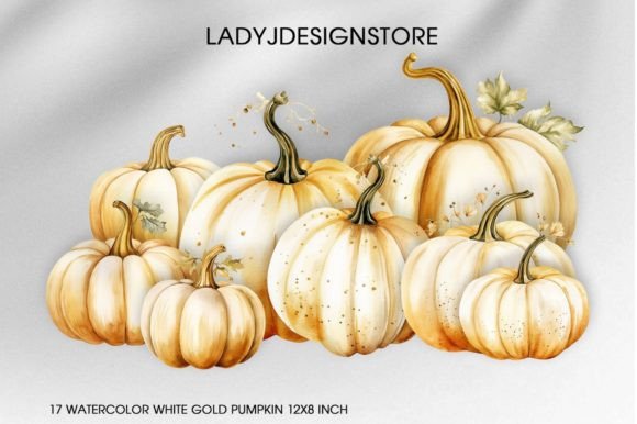 Download Watercolor White Gold Pumpkin Clip Art - Watercolor Collection