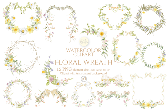 Download Watercolor Floral Wreath Clipart Set - Watercolor Collection