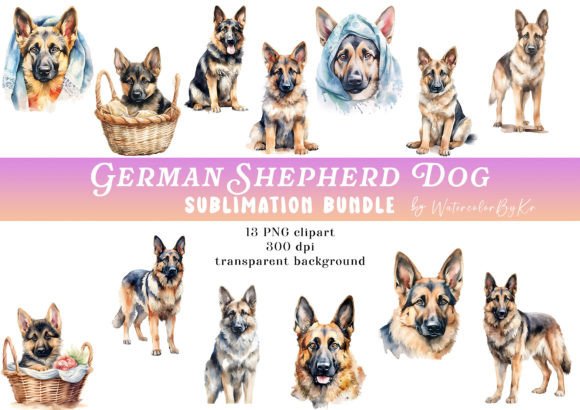 Download Watercolor German Shepher Bundle Clipart - Watercolor Collection
