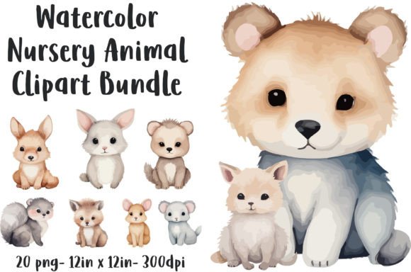 Download Watercolor Nursery Animal Clipart Bundle - Watercolor Collection
