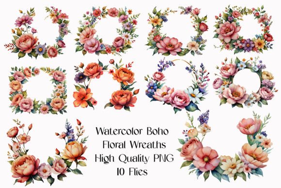Download Watercolor Boho Floral Wreath Clipart - Watercolor Collection