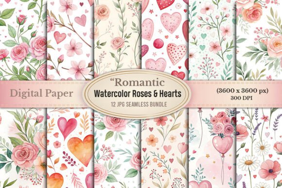 Download “Romantic Watercolor Roses &amp; Hearts - Watercolor Collection