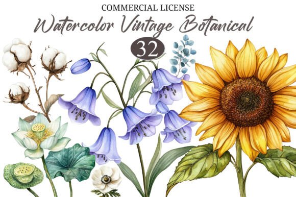 Download Watercolor Vintage Botanical Clipart - Watercolor Collection