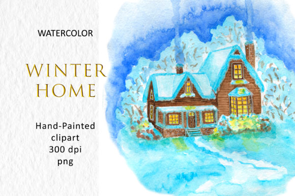 Download House Winter Watercolor Digital Graphic - Watercolor Collection