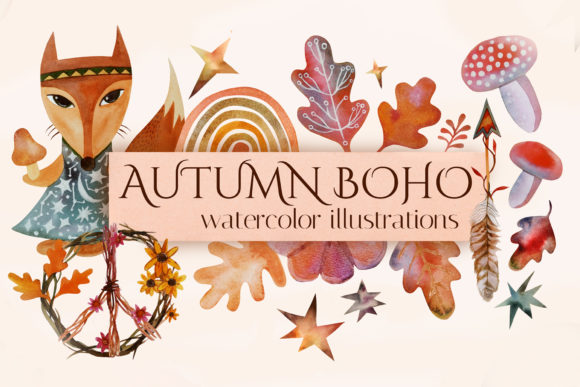 Download Fall Watercolor Clipart. Boho Autumn - Watercolor Collection