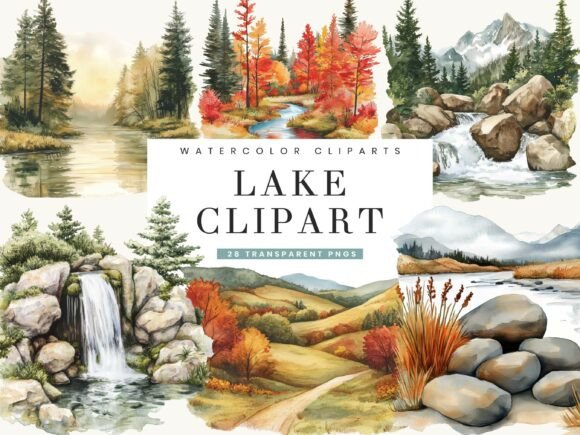 Download Watercolor Lake Landscape Clipart - Watercolor Collection