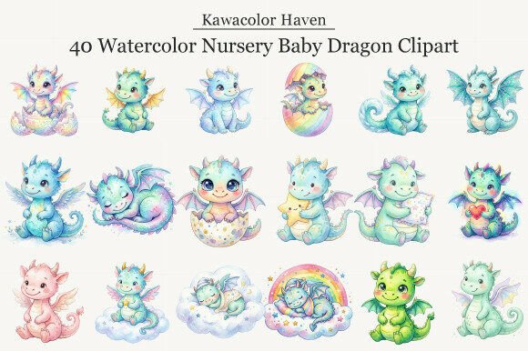 Download Watercolor Nursery Baby Dragon Clipart - Watercolor Collection