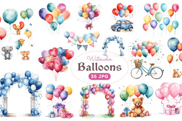 Download 35 Watercolor Balloons Clipart - Watercolor Collection