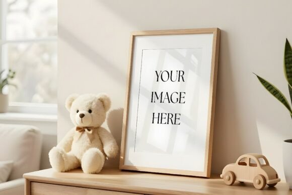 Download Nursery Frame Mockup with Teddy Bear - Nursery frame mockup Collection