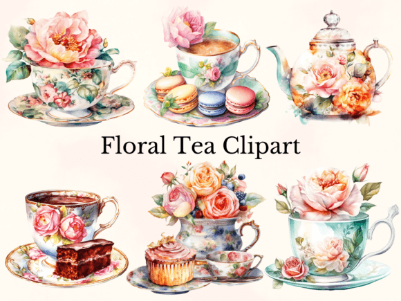 Download Watercolor Vintage Floral Tea Clipart - Watercolor Collection
