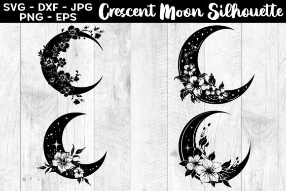 Download Crescent Moon with Flowers Silhouettes - Flowers Collection