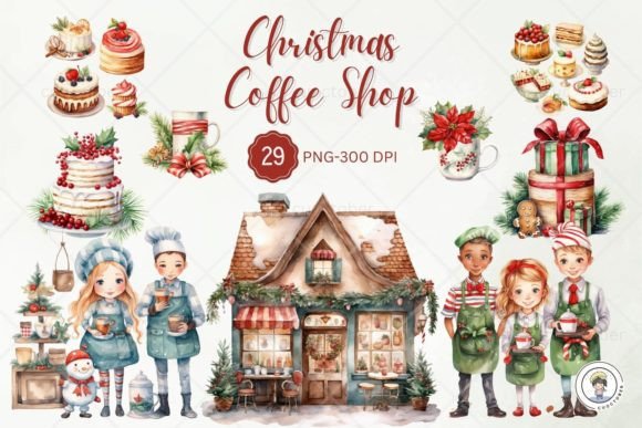 Download Watercolor Christmas Coffee Shop Clipart - Watercolor Collection