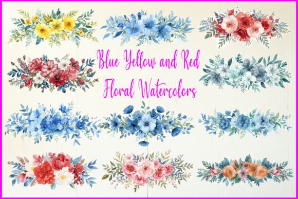 Download Blue Yellow and Red Floral Watercolors - Watercolor Collection