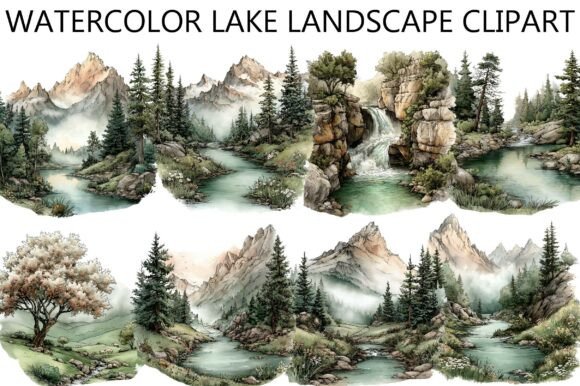 Download Watercolor Lake Landscape Clipart - Watercolor Collection