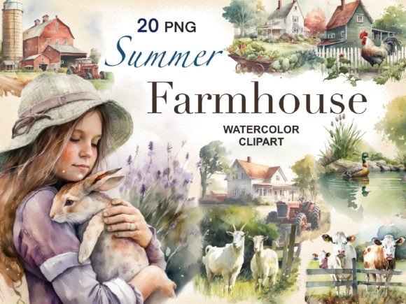 Download Watercolor Summer Farmhouse Clipart - Watercolor Collection