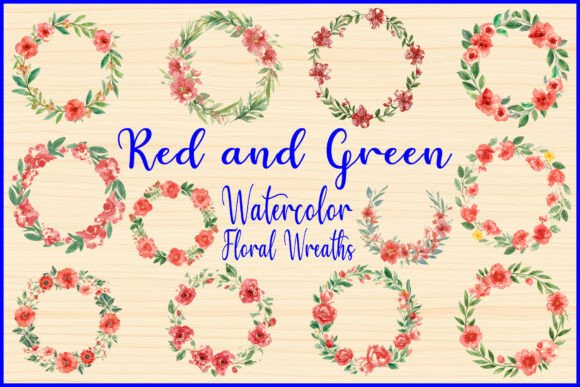 Download Red and Green Watercolor Floral Wreaths - Watercolor Collection
