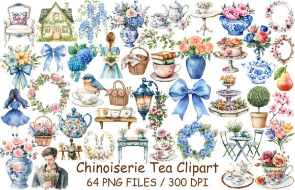 Download Watercolor Chinoiserie Tea Clipart - Watercolor Collection
