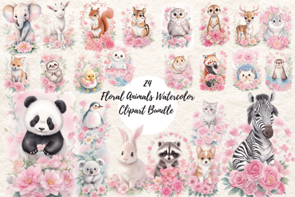 Download Floral Animals Watercolor Clipart Bundle - Watercolor Collection