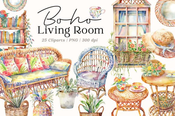 Download Boho Living Room Watercolor - Watercolor Collection