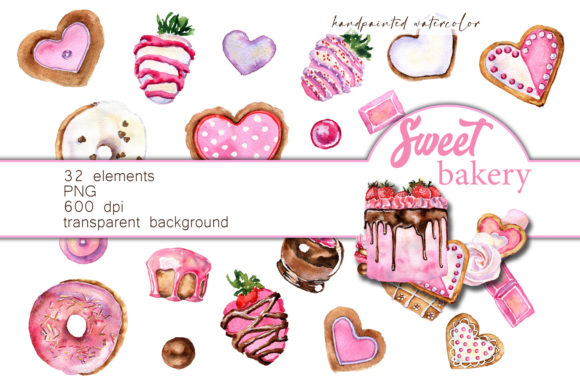 Download Pink Sweet Bakery Watercolor Clipart - Watercolor Collection