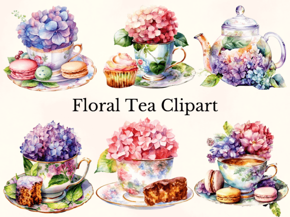 Download Watercolor Vintage Floral Tea Clipart - Watercolor Collection