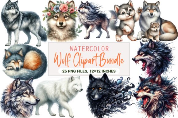 Download Watercolor Wolf Clipart Bundle - Watercolor Collection
