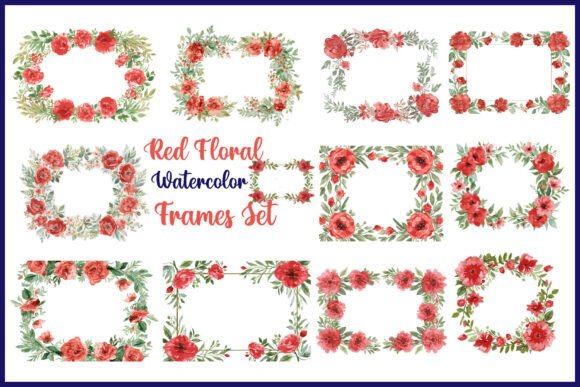 Download Red Floral Watercolor Frames Set - Watercolor Collection